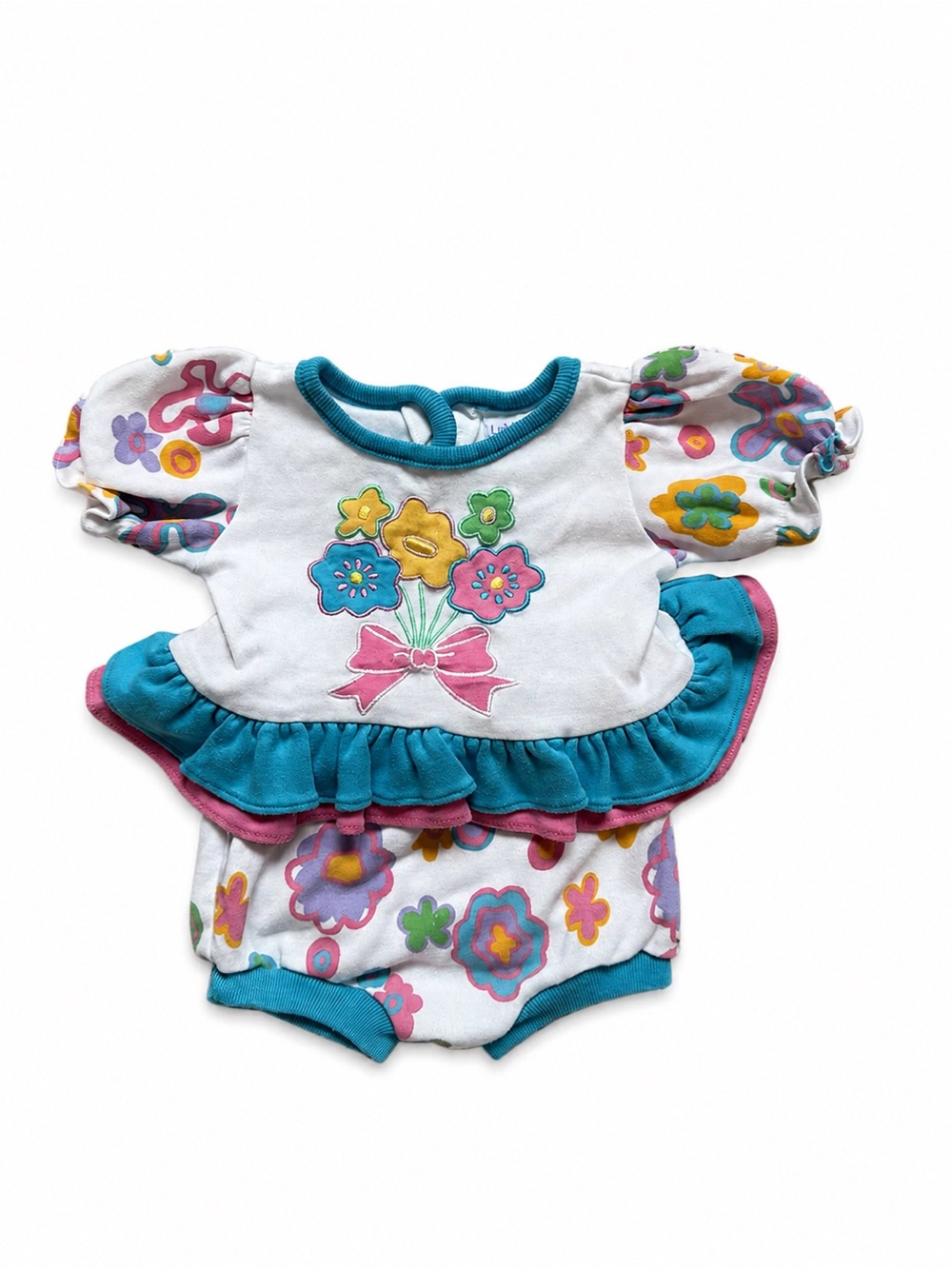 Vintage 90s Baby Girls Floral Ruffle Set • 6-9M